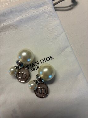Dior Ivory Pearl Double-Sided CD Logo Earrings